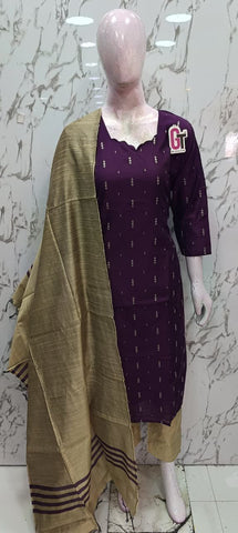 Mangalagiri handloom raw silk 3 pc Kurta Set